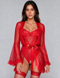 Body rojo con abertura y Bata y 1 par de medias
