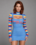 Disfraz con vestido ajustado y top corto de rayas