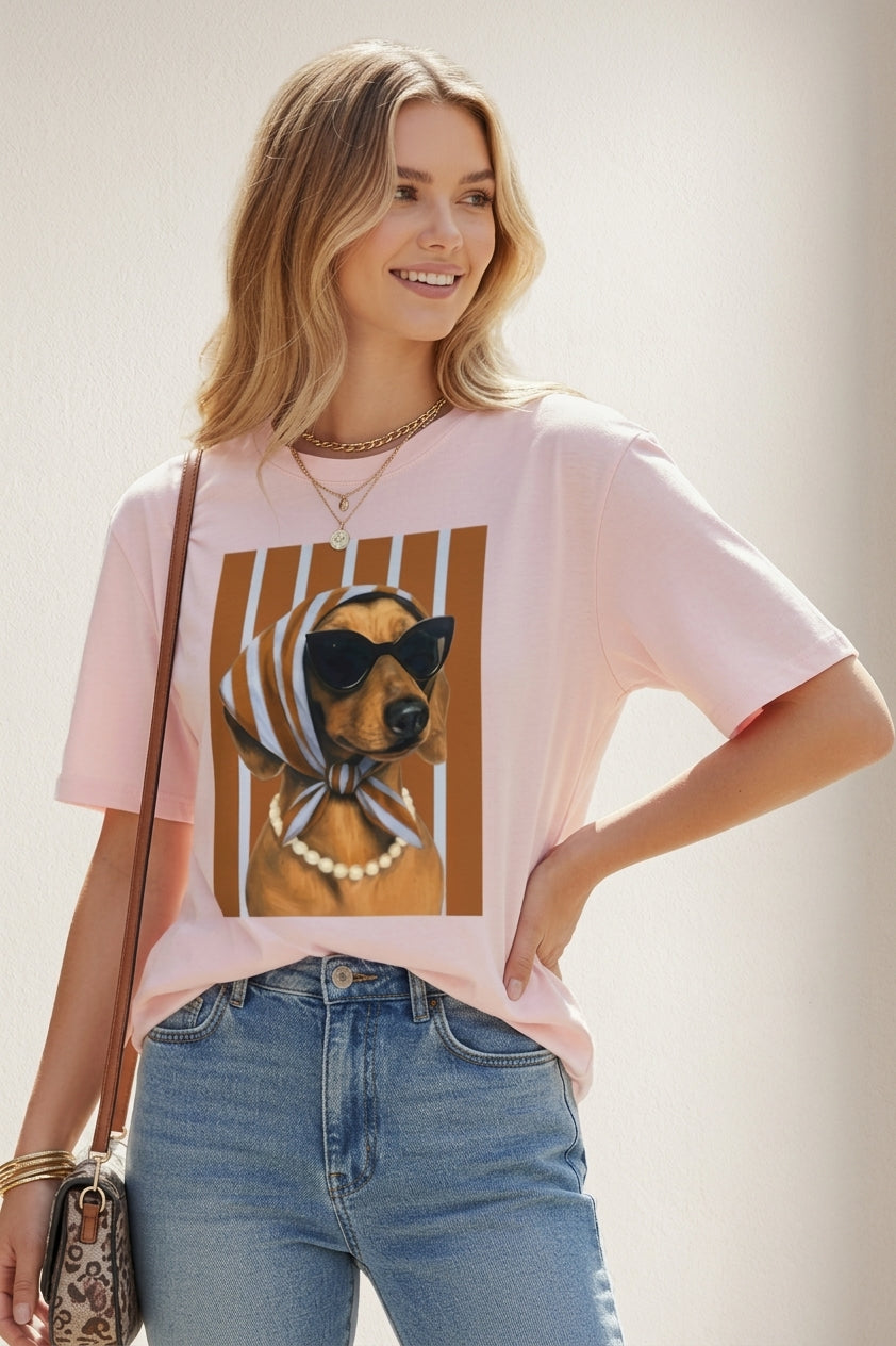Camisetas oversize con estampado de perro a rayas