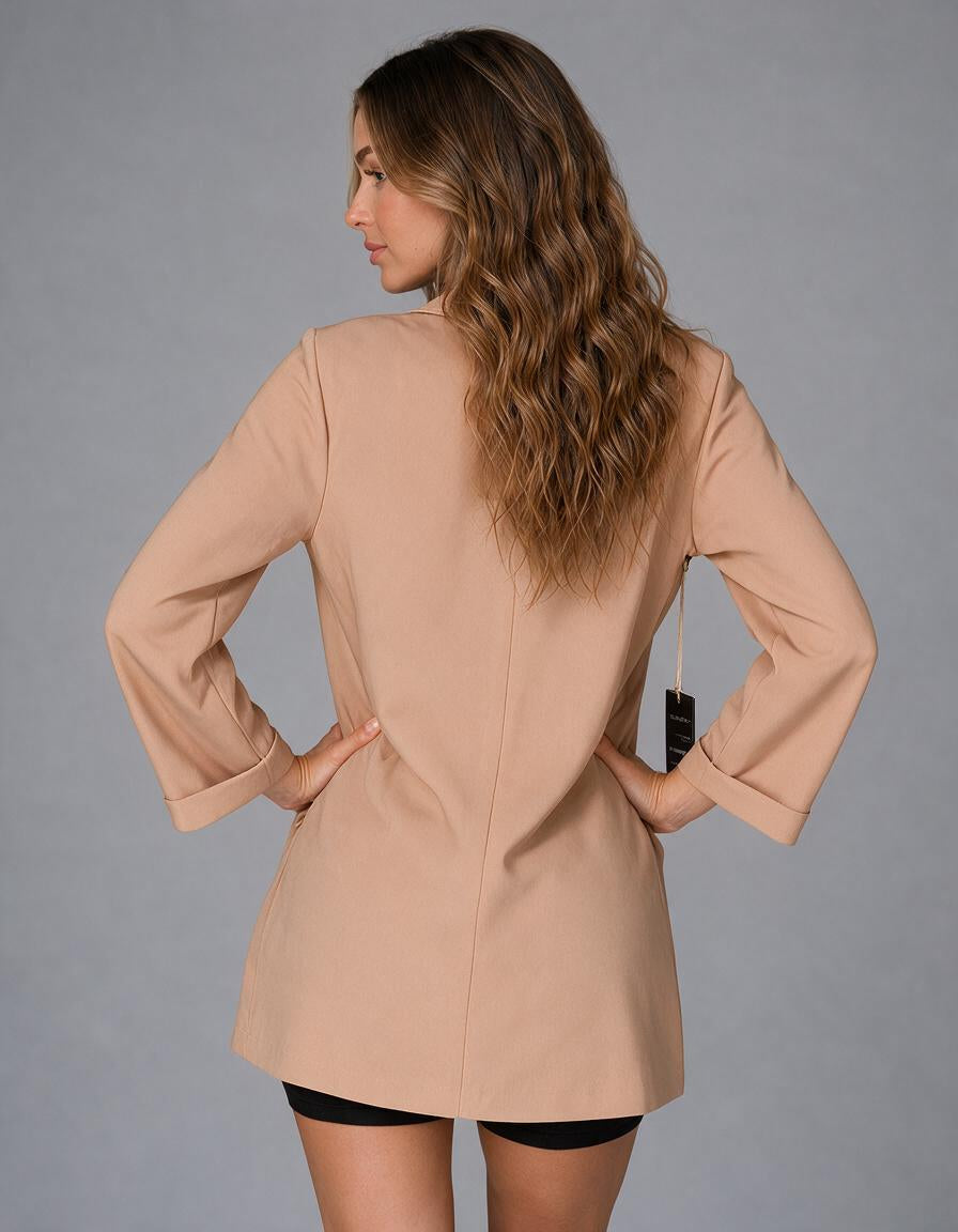 Chaqueta caqui tipo blazer larga con puños y frente abierto de tejido Ponte