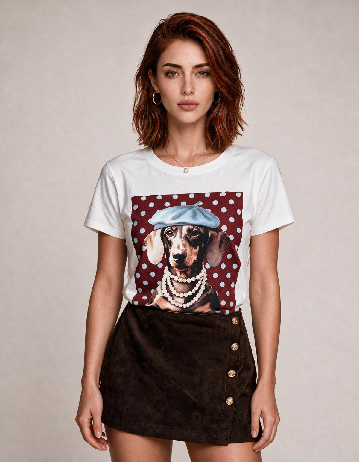 Camisetas entalladas Florence con estampado de boina y perro