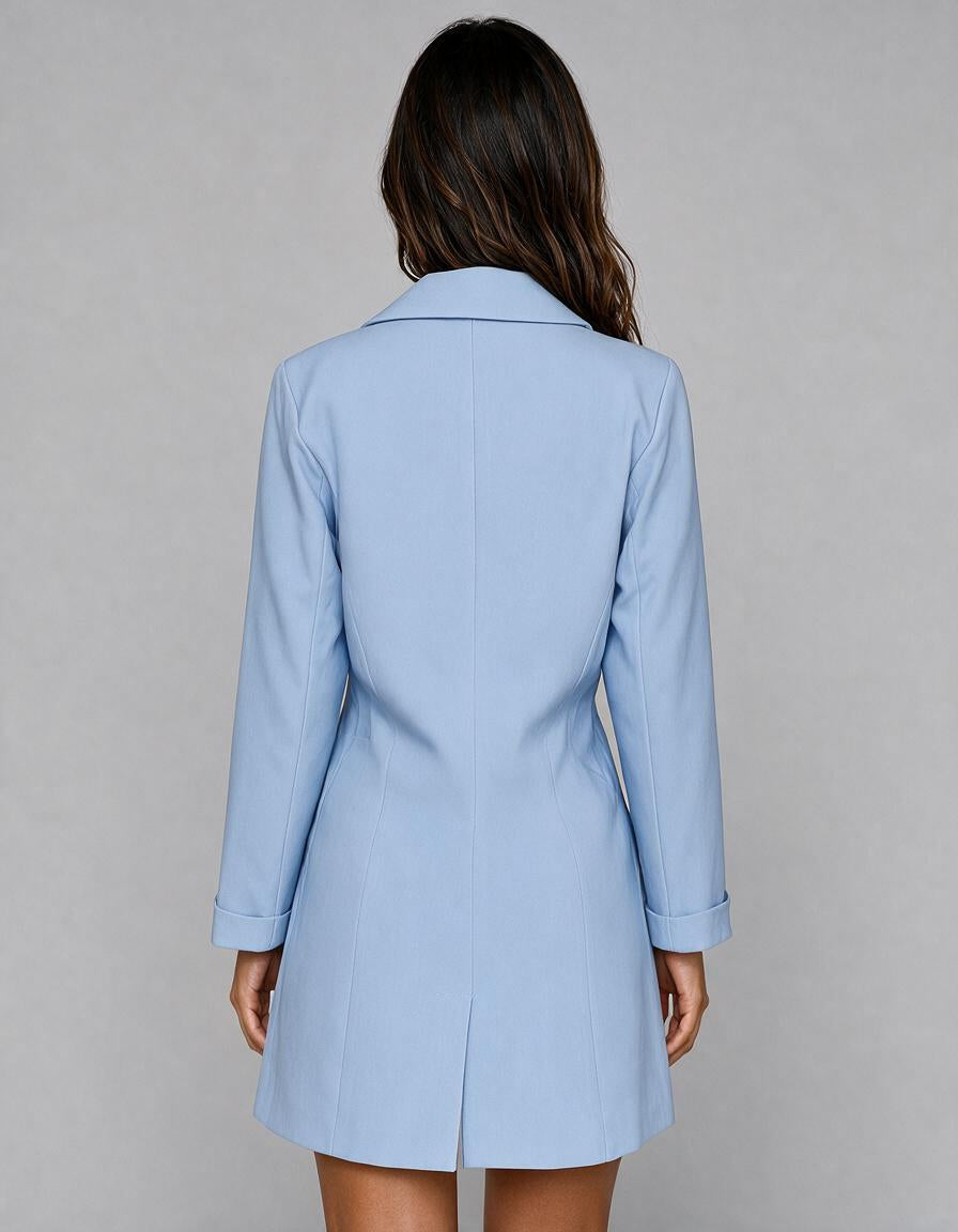 Blazer largo baby blue, sin botones estilo princesa de sarga
