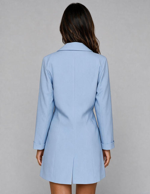 Blazer largo baby blue, sin botones estilo princesa de sarga
