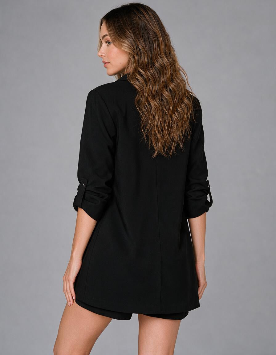 Blazer negro largo tipo túnica con puños enrollados de tejido Ponte