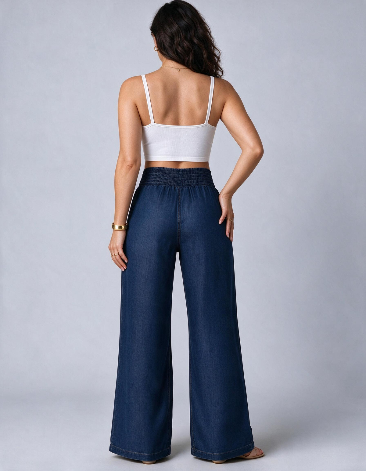 Pantalón ancho con elástico · Azul