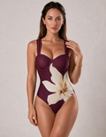 Traje de baño burdeos con realce estampado de lirio