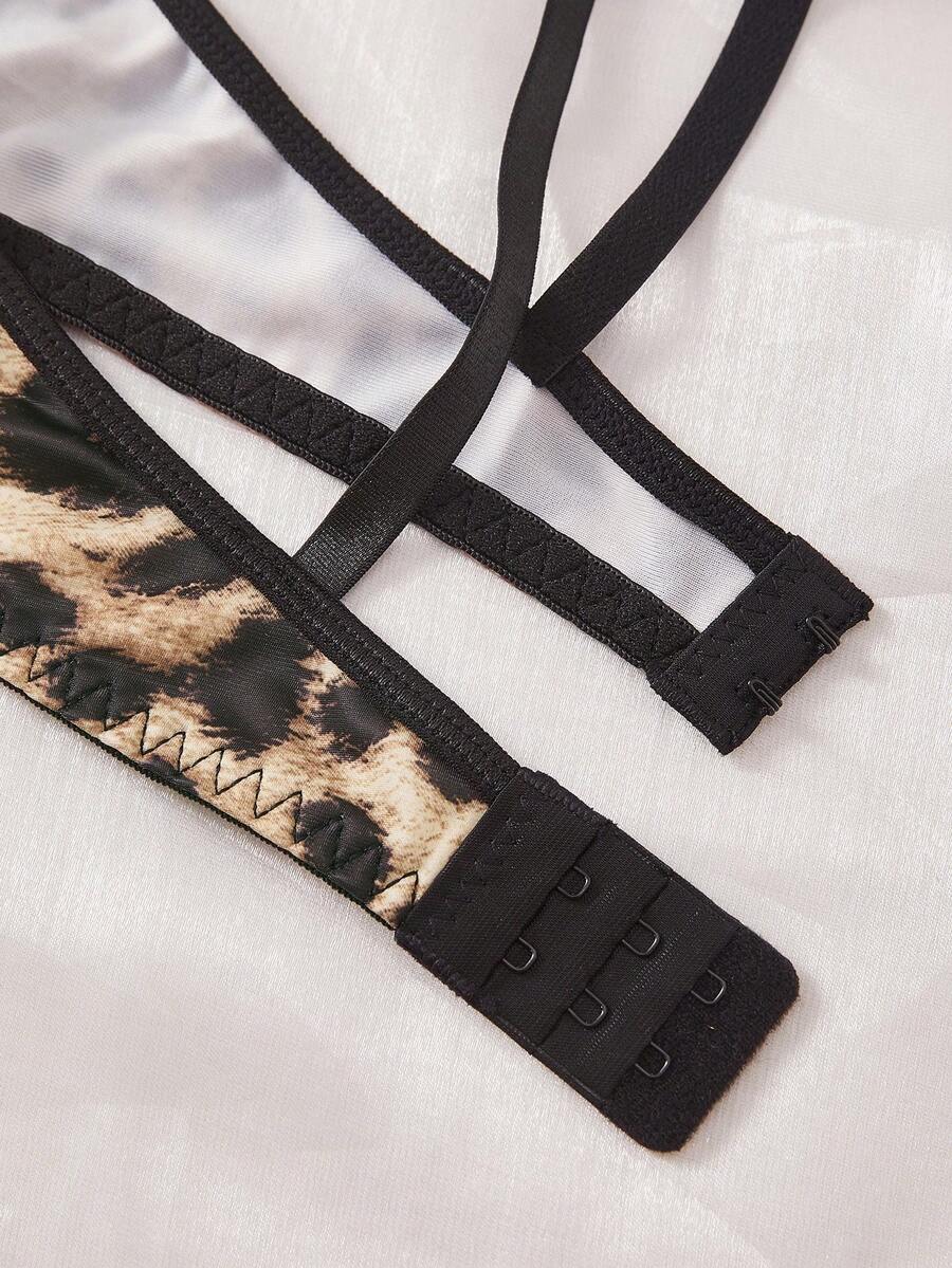 Conjunto de lencería de 3 piezas con estampado de leopardo y strass - imagen 3