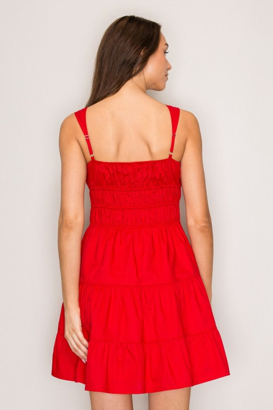 Minivestido rojo de algodón, vista posterior